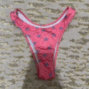 Heavy Manners Pink Bikini Bottom with Blue Palm Print